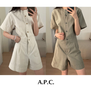 【SALE】CETTCE 现货 A.P.C. 工装休闲圆领APC牛仔连体短裤连体衣