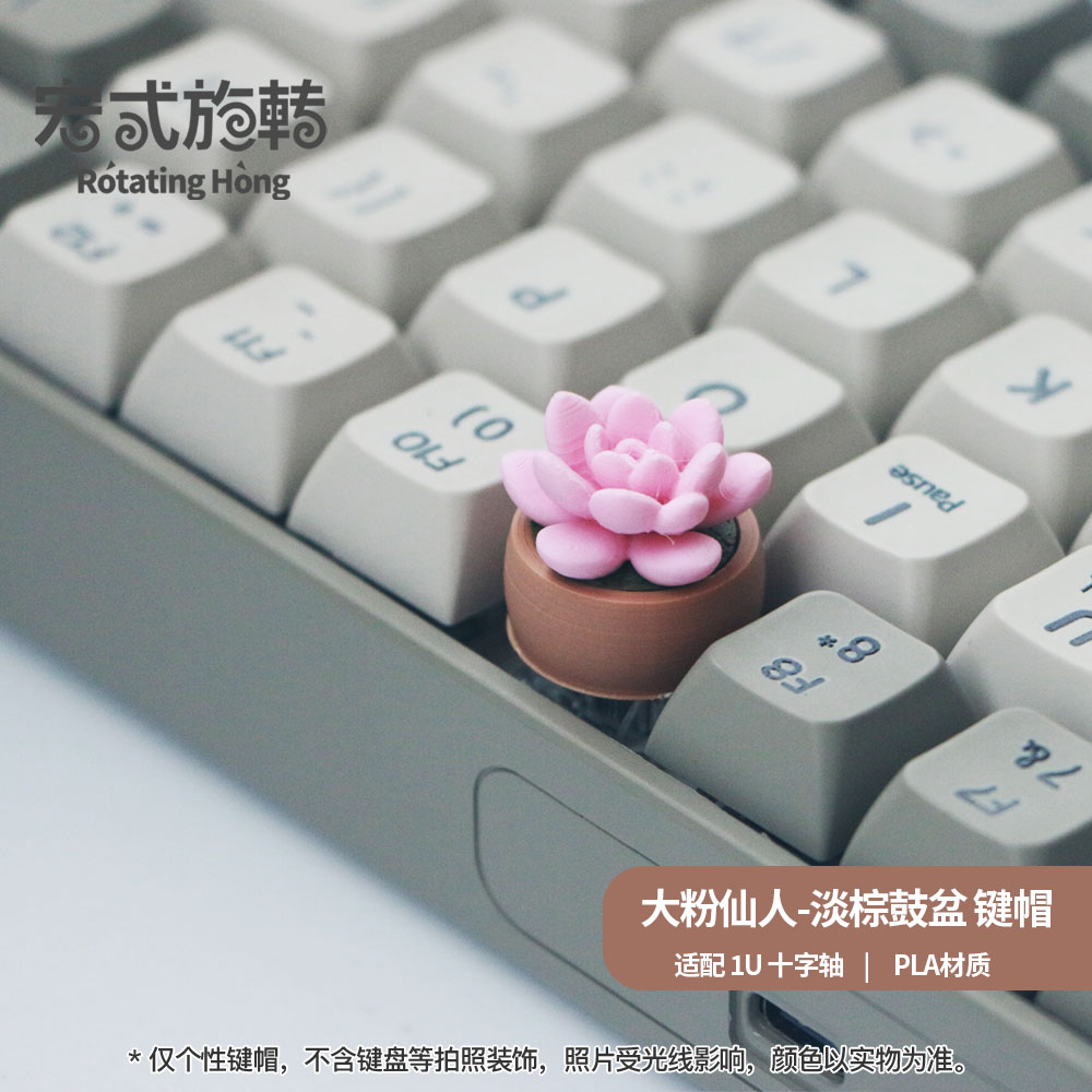 【宏式旋转】1U鼓盆粉色多肉个性键帽机械键盘迷你盆景键帽