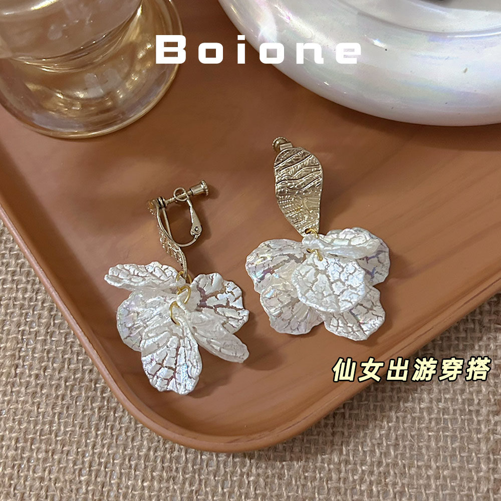 boione无耳洞贝壳花瓣螺旋耳夹复古法式仙气海边三亚度假风耳环女