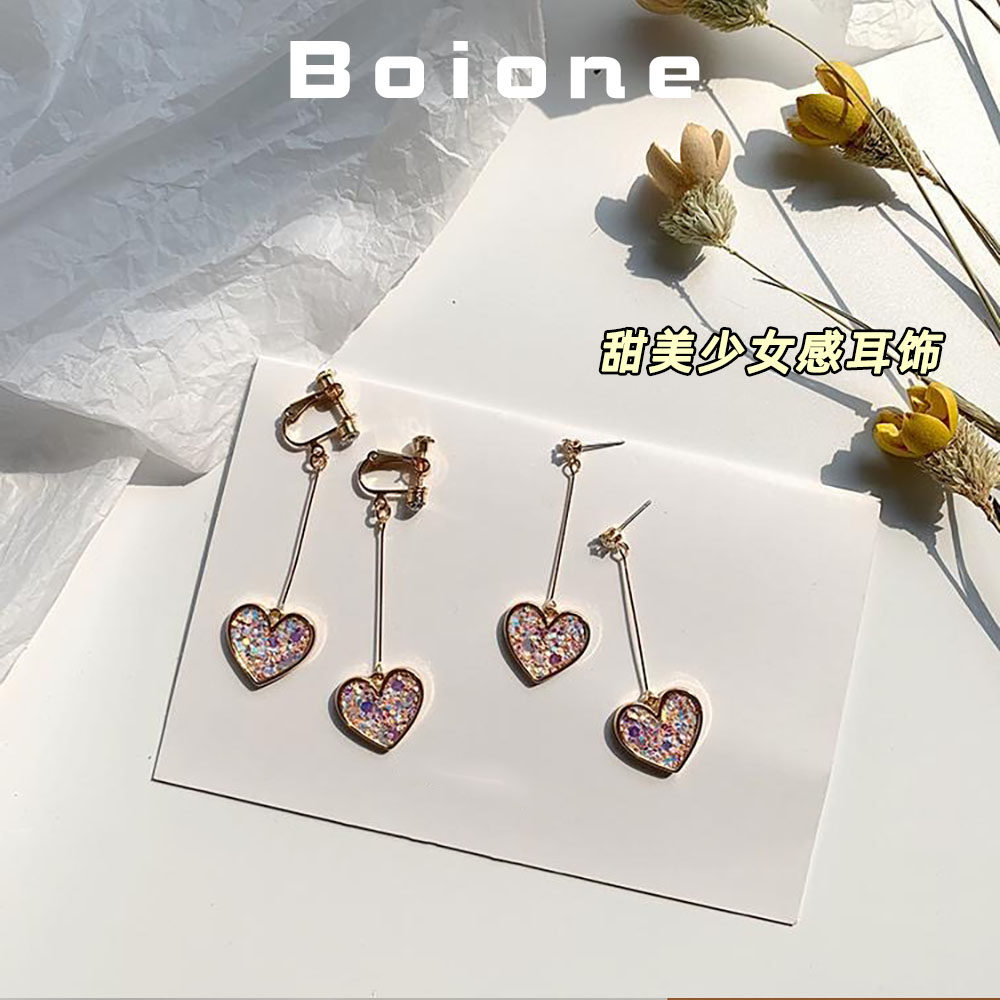 【实拍】人鱼姬粉爱心流苏耳夹