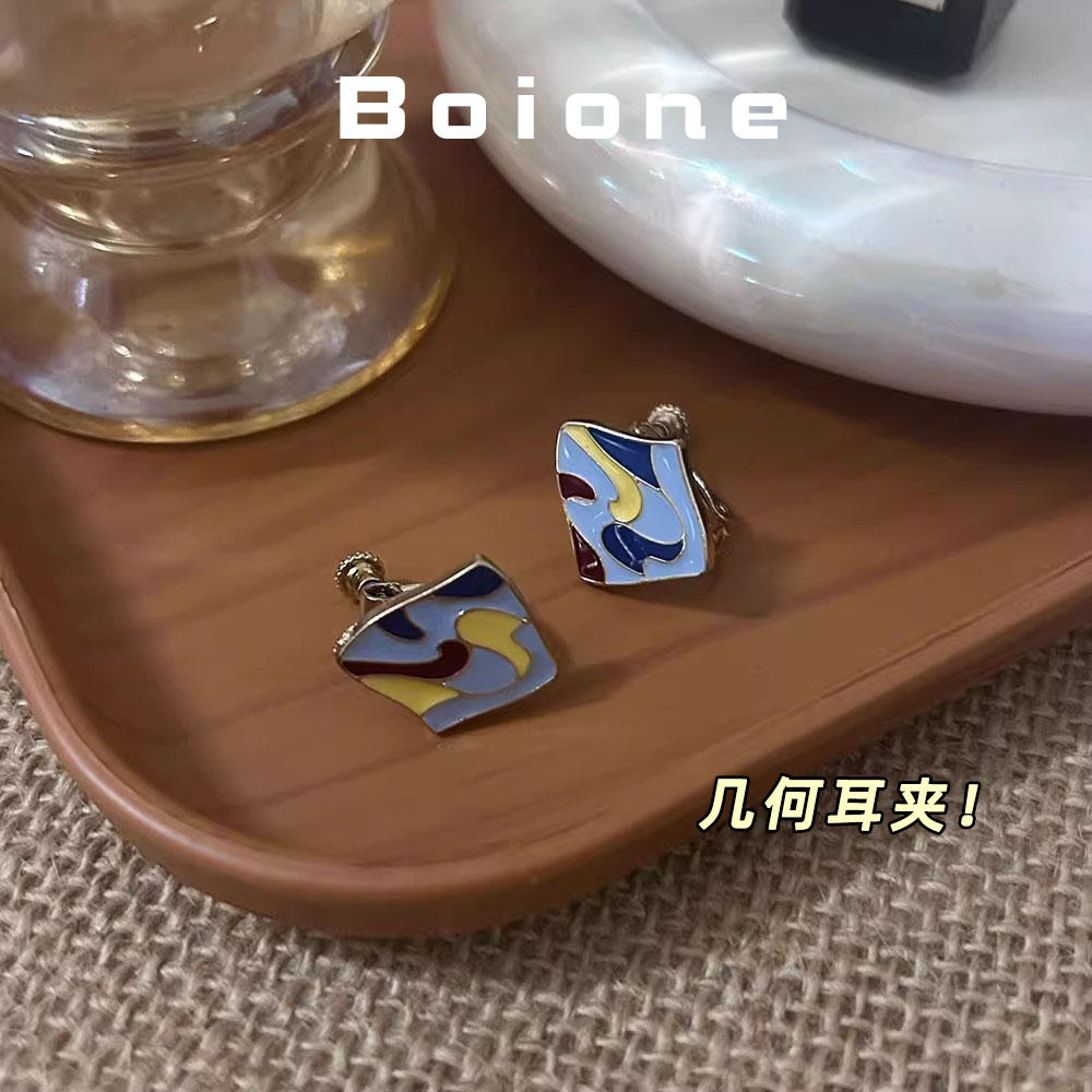 【实拍】小众艺术感涂鸦几何耳夹