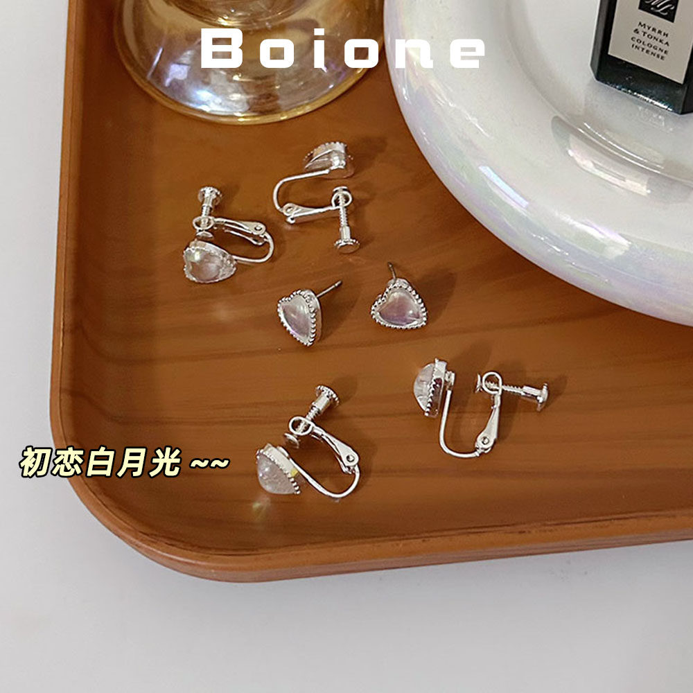 白月光爱心耳钉无耳洞螺丝耳夹