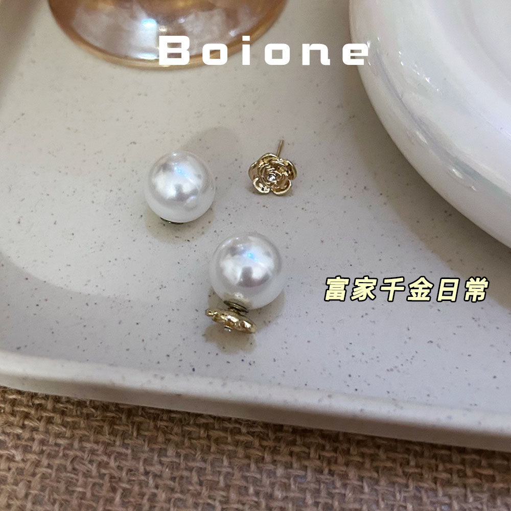 【实拍】法式通勤山茶花珍珠耳环