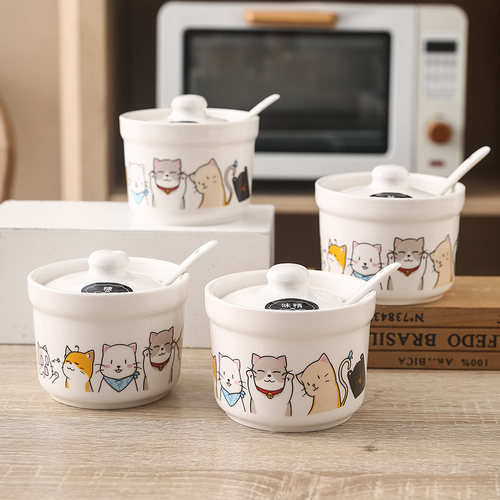 家用陶瓷调味罐带盖送勺