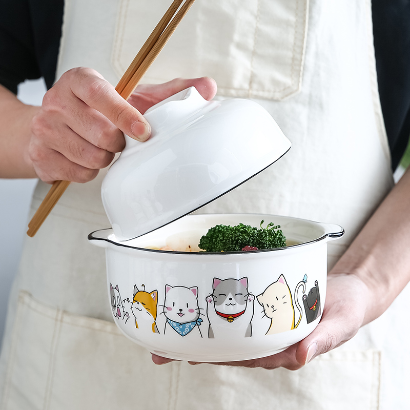 陶瓷饭盒带盖泡面碗卡通学生宿舍