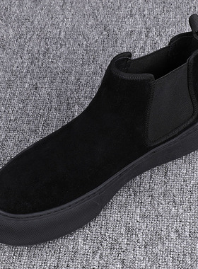 冬季磨砂翻毛皮男鞋2024新款黑色英伦风厚底马丁靴加绒保暖二棉鞋