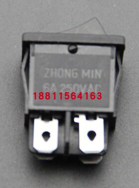 台湾ZHONG MIN电源开关 翘板开关 船型开关黑色4脚两档 250V 6A