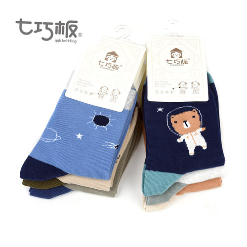儿童袜子七巧板卡通秋冬