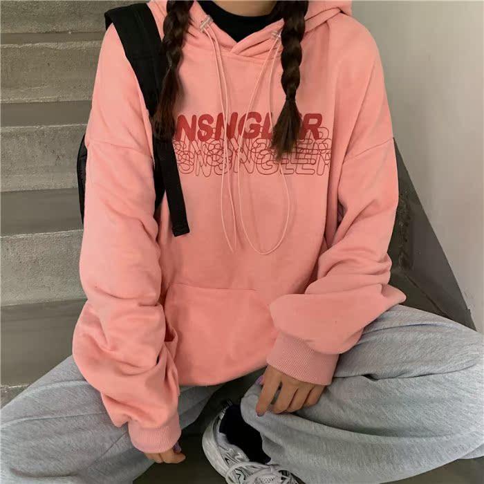 Live shot of David's 250g Plush thickened Hooded Sweater Top printed long sleeve loose coat for women