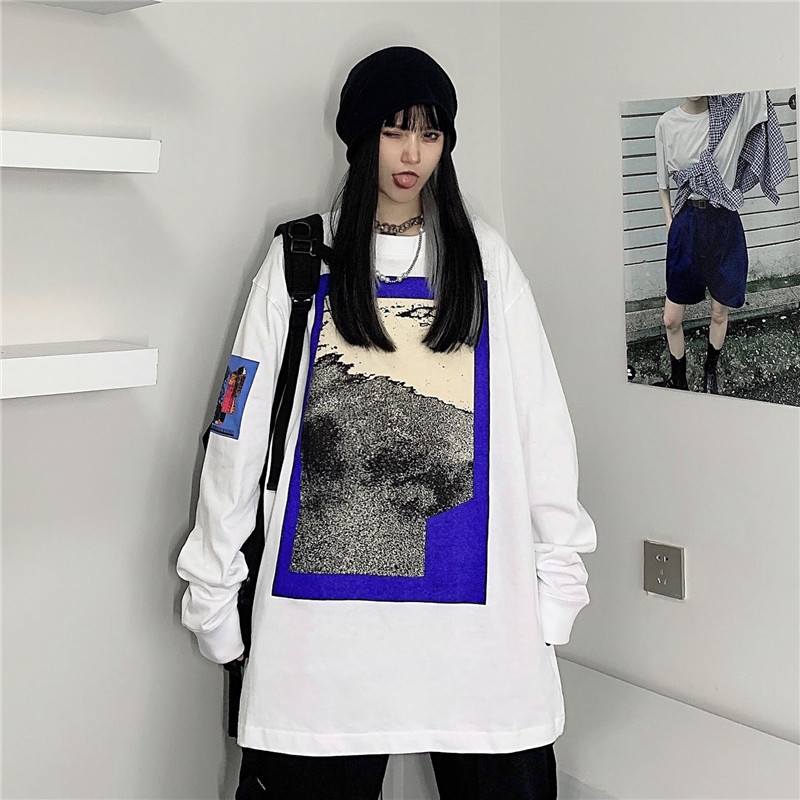 Real shot 2021 spring fish scale cotton fragment long sleeve T-shirt with personalized large print and round neck sweater