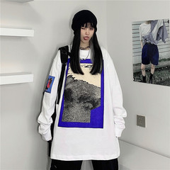 Real shot 2021 spring fish scale cotton fragment long sleeve T-shirt with personalized large print and round neck sweater
