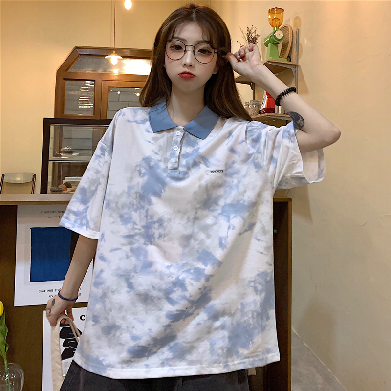 2021 tie dye Polo neck short sleeve T-shirt