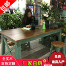 花店桌子工作台 实木餐桌美式 做旧复古桌长方形阳台餐饮咖啡桌服装