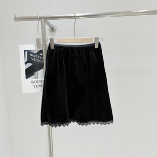 韩国订单冬装新款显瘦松紧腰丝绒加厚蕾丝短裙半身裙加厚防走光女