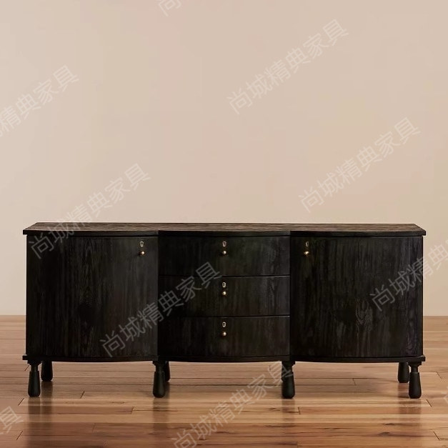 法式复古设计师实木电视柜黑色美式简约北欧餐边柜储物柜控制台