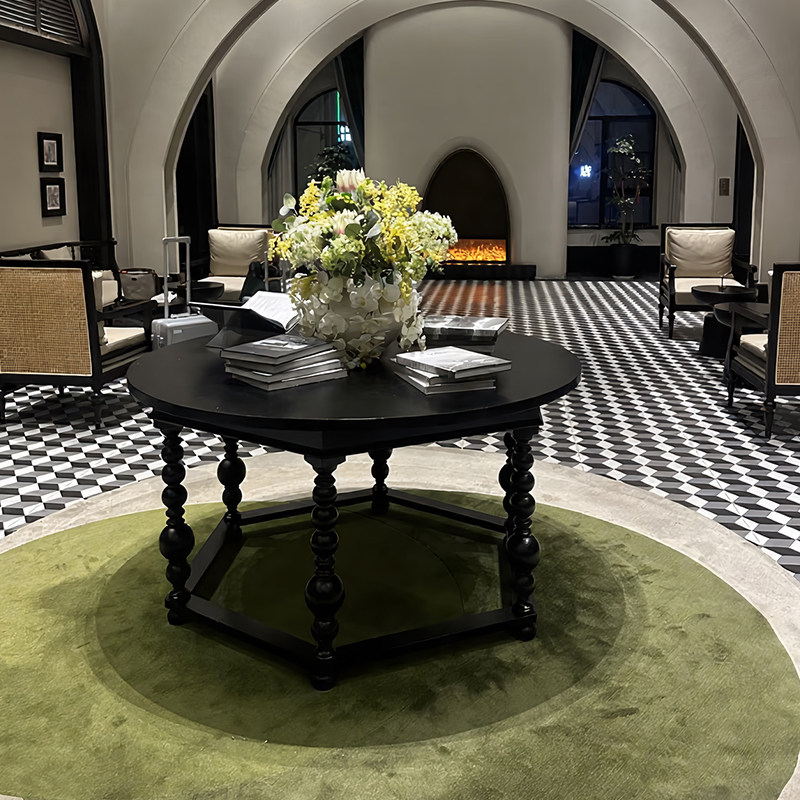美式实木端景台客厅轻奢小圆桌餐桌北欧简约黑色圆桌可定制,住宅家具,实木餐桌,淘宝优惠券,粉丝福利购,淘宝优惠卷