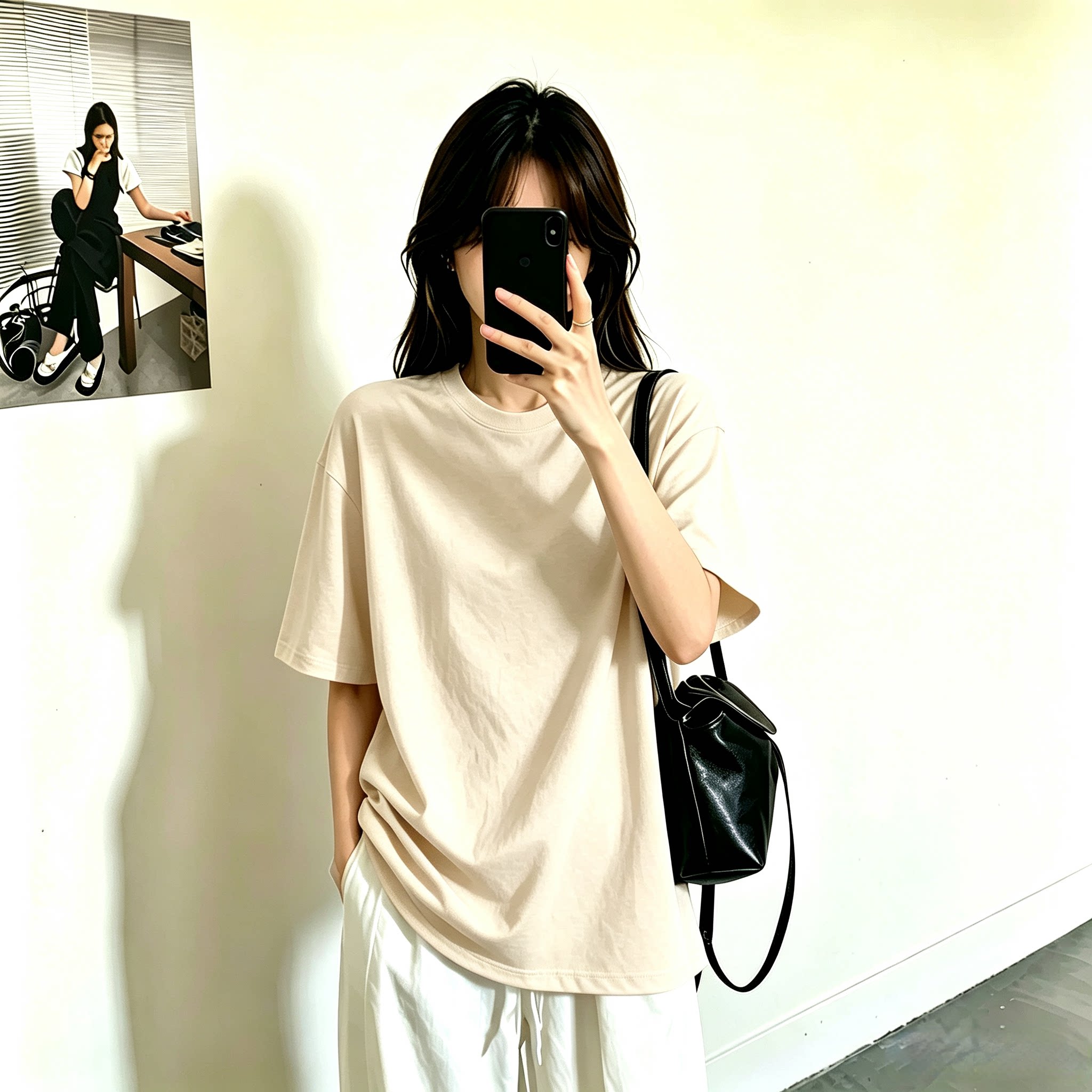 美式纯棉纯色杏色短袖T恤男女款T恤