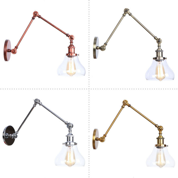 美式乡村铁艺可调节复古田园客厅餐厅吧台亚马逊供应装饰玻璃壁灯