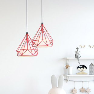 饰钻石铁架布罩吊灯三头吧台大堂灯具 店装 美式 复古书房咖啡厅服装