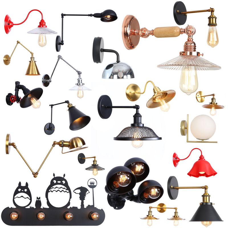 复古混合壁灯创艺个性美式loft铁艺客厅餐厅书房卧室床头墙灯具