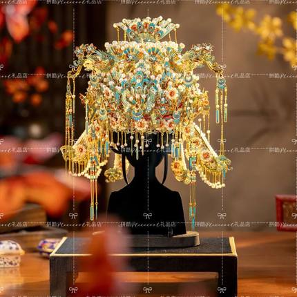 新品拼酷点翠凤冠花轿十里红妆3D立体拼图金属拼装模型diy结婚用