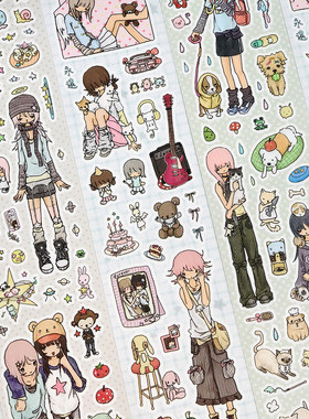 gnochiii原创人物切膜贴纸卷胶带 可爱少女手帐素材壳装饰