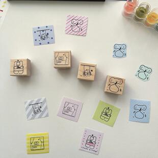 3amigos 2025春季印章木质印章小熊可爱盐系大象手帐小树装饰印章