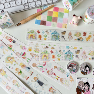 贴纸卷插画人物可爱拼贴胶带手帐贴纸 绒绒物语 vol.4 李星星耶