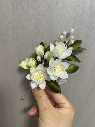 茉莉花绒花胸针精致手工非遗绒花胸针现货包邮黎深二创婚卡胸针