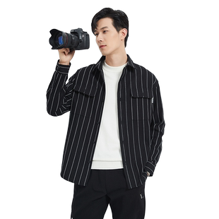 【衬衫外套】古鲨黑白条纹夹克男商务时尚直筒长袖衬衣2026春装新