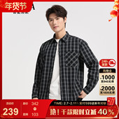 泡泡纱直筒长袖 衬衫 外套2026春装 古鲨藏青格子夹克男商务时尚 新款