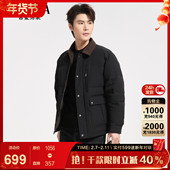 夹克外套2025冬装 古鲨拼色巴恩风翻领羽绒服男 商务休闲黑修身 新
