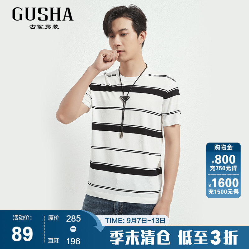 古鲨时尚弹力免烫冰丝短袖针织衫图片