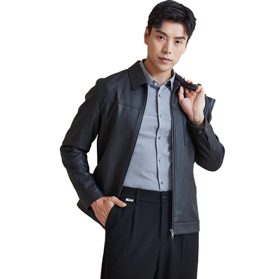 古鲨欧美简约翻领PU皮衣夹克