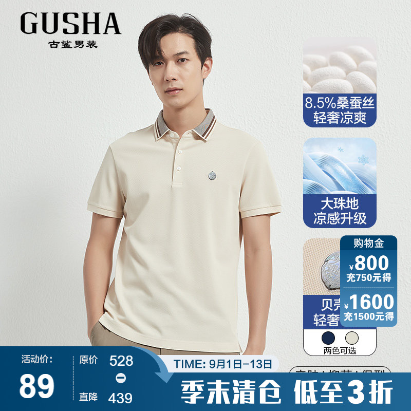 古鲨高端贝壳扣桑蚕丝短袖POLO衫图片