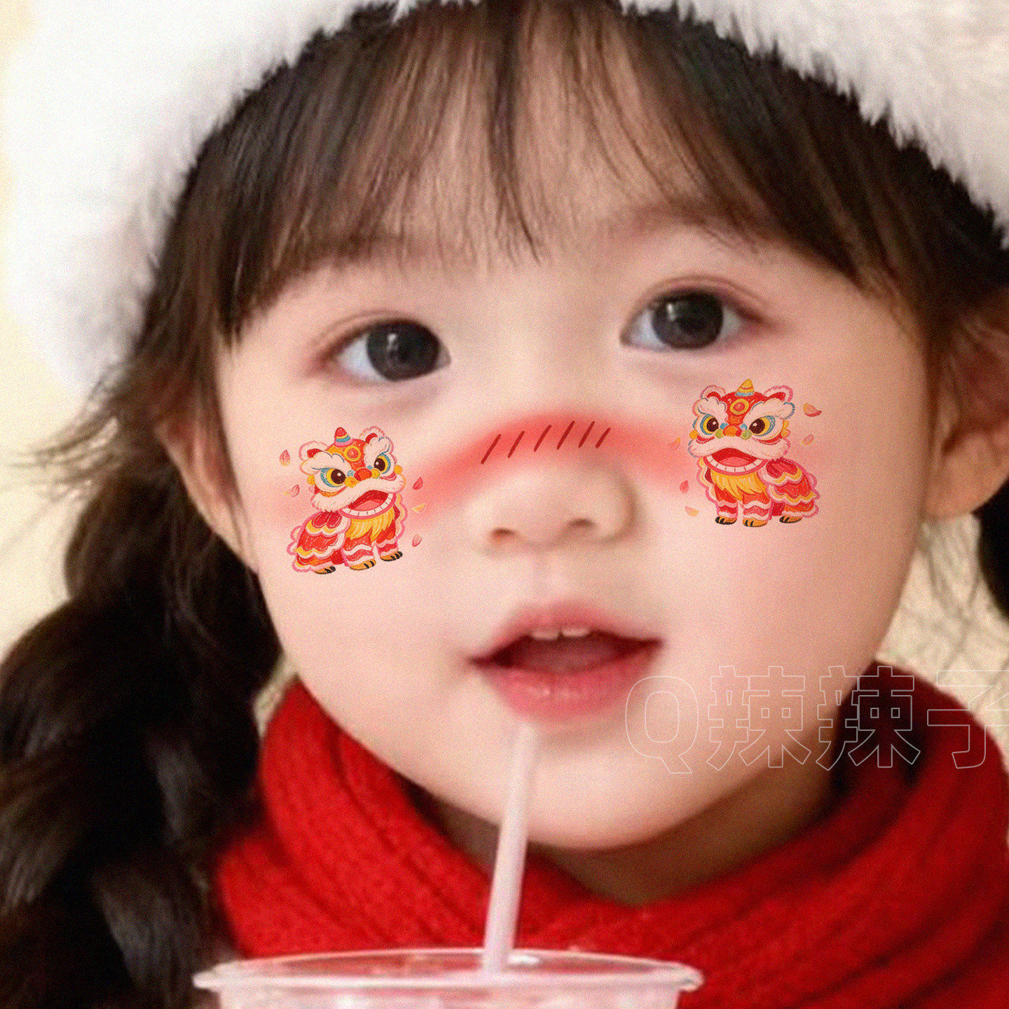 2026跨年妆容脸贴 创意卡通可爱舞狮儿童脸部腮红装饰贴纸新年cos,家居饰品,其他贴饰,淘宝优惠券,粉丝福利购,淘宝优惠卷