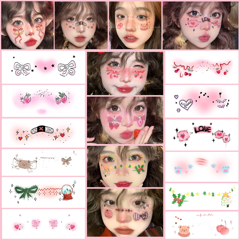圣诞节妆容脸贴纹身贴 甜美少女心卡通腮红COS派对拍照氛围感