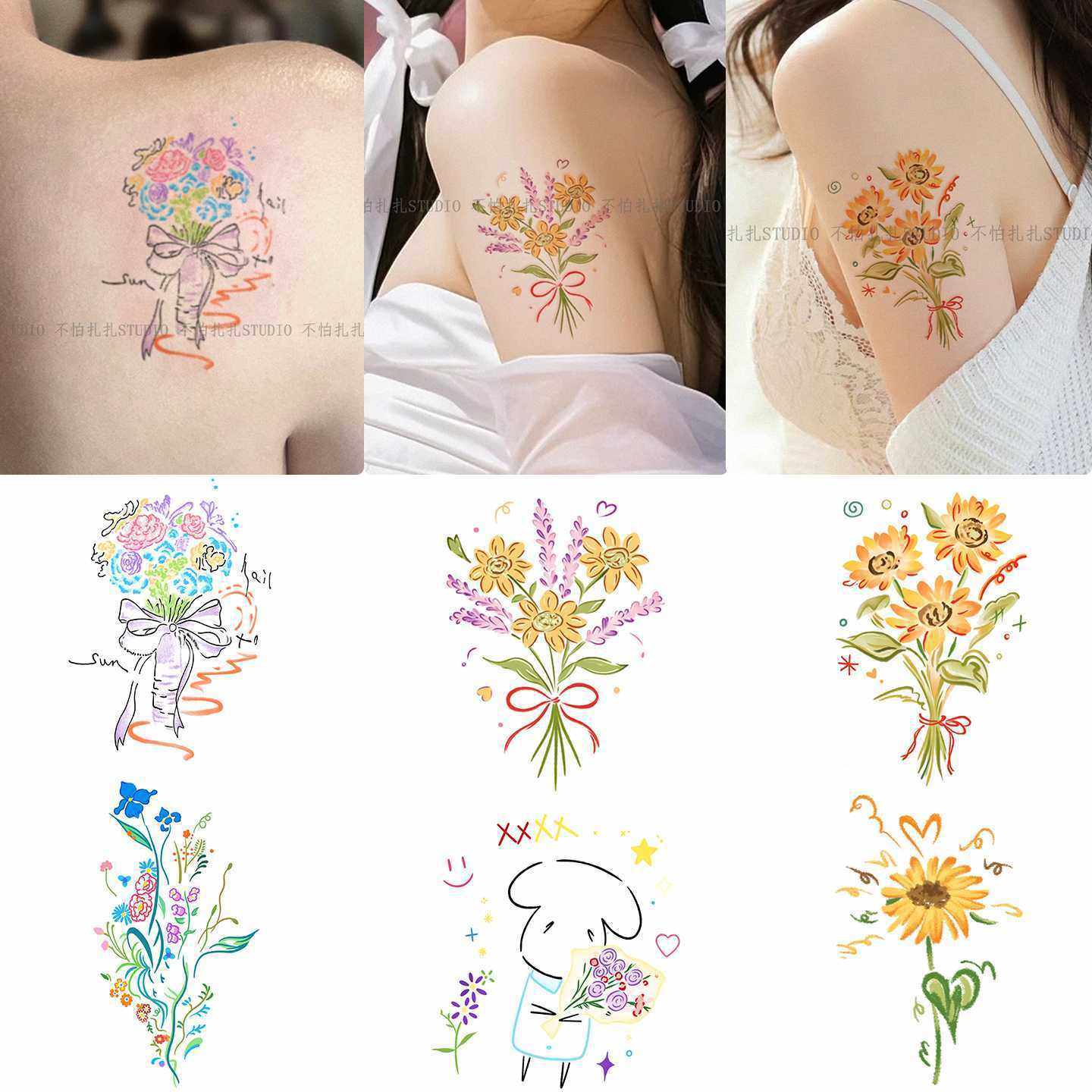 春日花朵派对纹身贴防水防汗向日葵薰衣草花束小清新手臂彩色贴纸,家居饰品,其他贴饰,淘宝优惠券,粉丝福利购,淘宝优惠卷