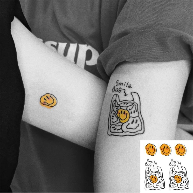 网红同款防水持久少女纹身贴 快乐笑脸表情包小图案 ins风小清新