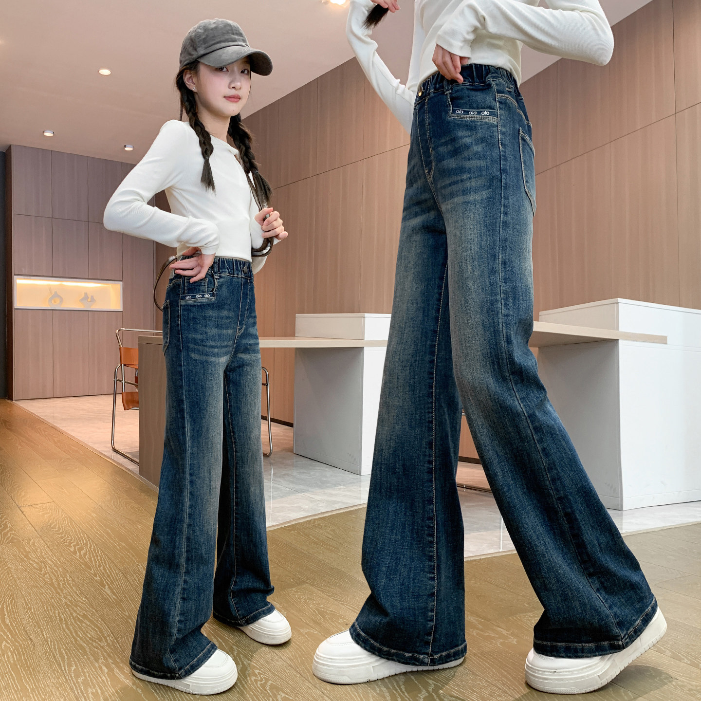 女童秋装微喇叭牛仔裤儿童裤子2025新款春秋季中大童女孩休闲长裤