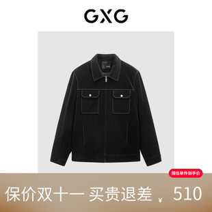 【新款】GXG男装 2026冬季黑色时尚休闲经典翻领皮衣GEX11228504