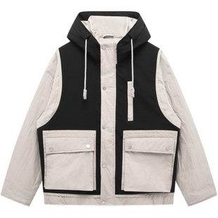 【新款】GXG男装24年冬季新款拼色连帽短款羽绒服GHD1111161I