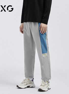 【新款】GXG男装 秋季浅灰色休闲裤宽松直筒裤拼色长裤GB102077E