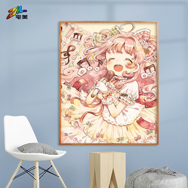 儿童数字油画diy填充手工上色丙烯画手绘涂色画可爱小女孩油彩画