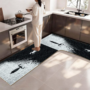 家用厨房L型地垫防滑防油耐脏可裁剪免洗防霉可擦厨房专用地垫