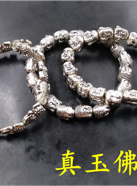 藏银佛头手链女款银饰貔貅手链