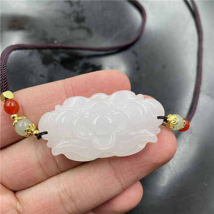 天然玉石新疆白玉金丝玉花开富贵锁骨链 项链 特价