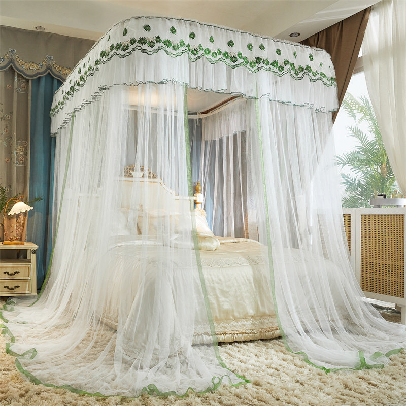 导轨蚊帐家用u型轨道2021新款加厚加密高级卧室公主风落地免安装