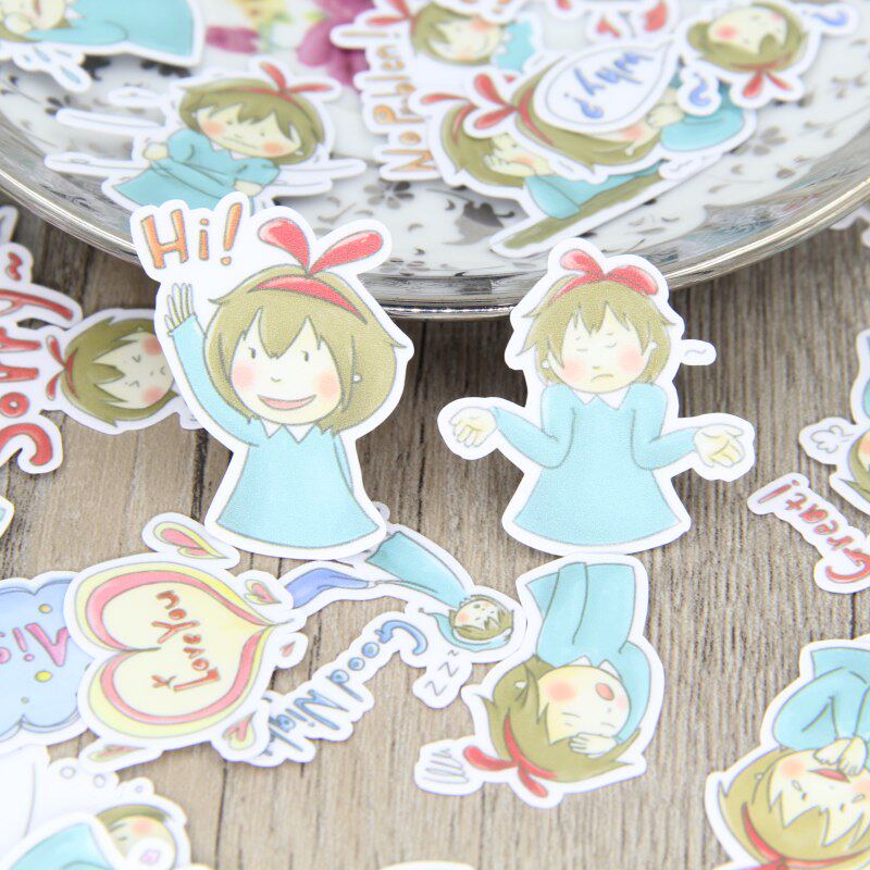 可爱卡通短发女孩line表情手账装饰贴纸 少女人物自制贴纸包