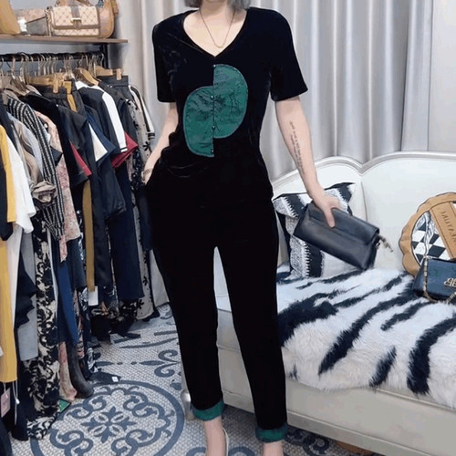 国风金丝绒时尚裤子套装女